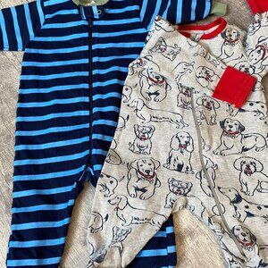 Infant Boy  Footed Pajamas - Striped & Dog Print - Cozy Sleepwear For Your Littl